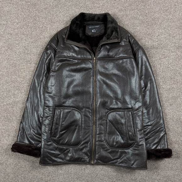 Oscar Sport Jackets & Blazers - Brown Faux Textured Leather Fur Lined Full Zip Jacket Women’s 2XL Winter Coat